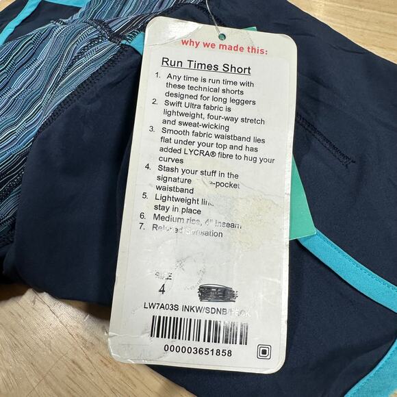 Lululemon Run Times Short 4-way Stretch 4" Inkwell Peacock Blue Women Size 4 NWT - Picture 8 of 11